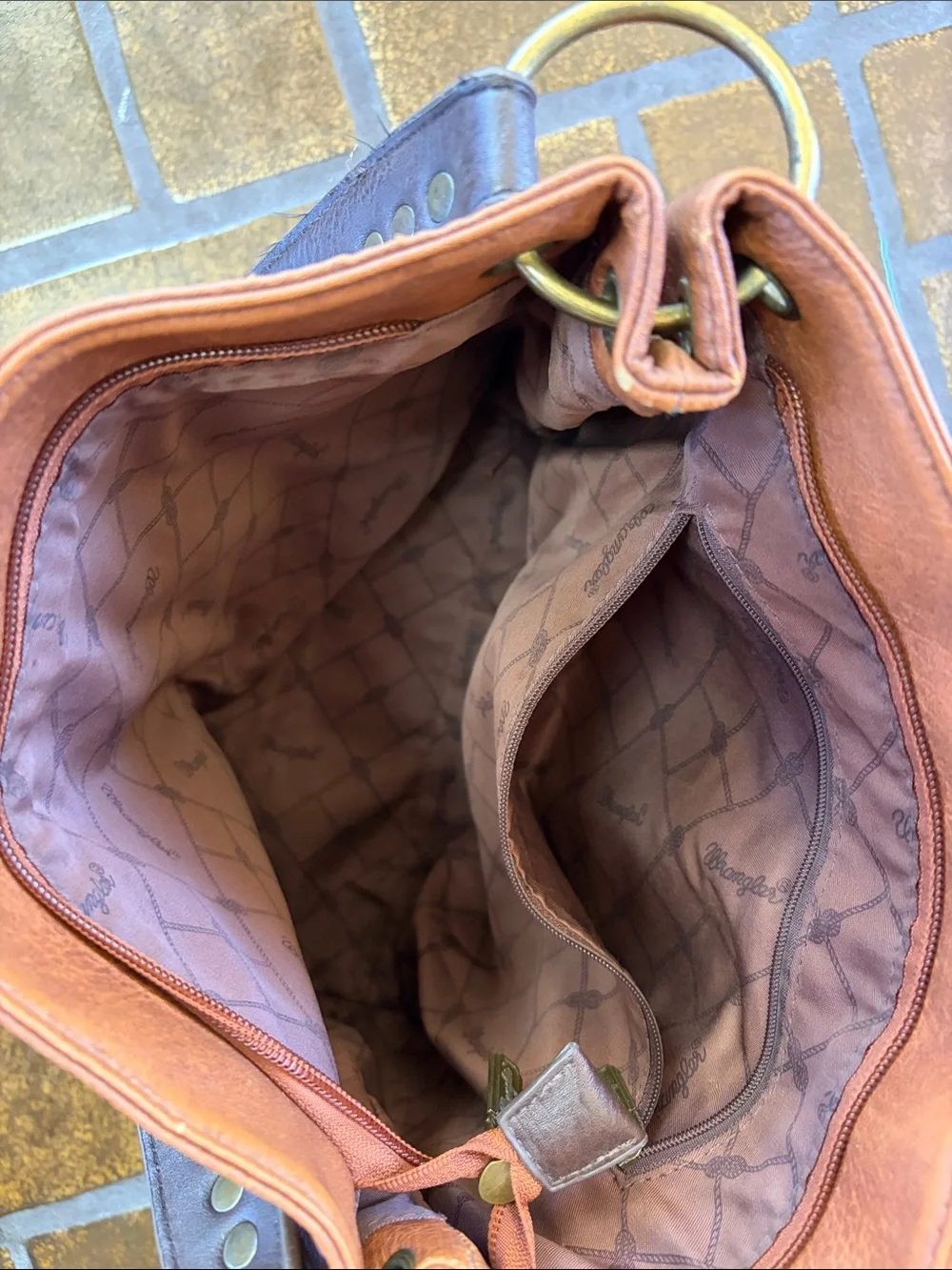 Wrangler Montana West Brown Two-Tone Vegan Leather Hobo Bag